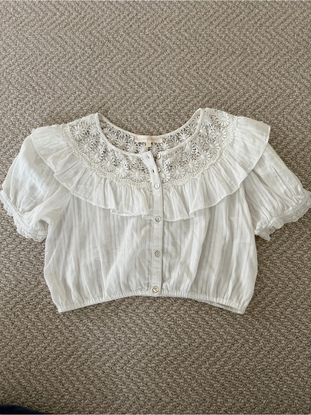 LoveShackFancy White Crochet Lace cropped blouse